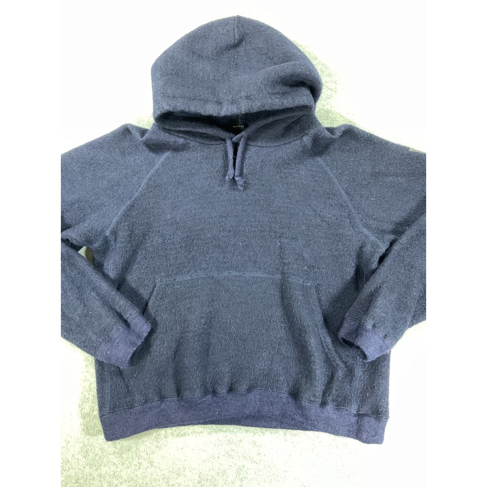 Abercrombie & Fitch Muscle Wool Blend Hoodie Navy Blue Cropped Fit Mens M 2799